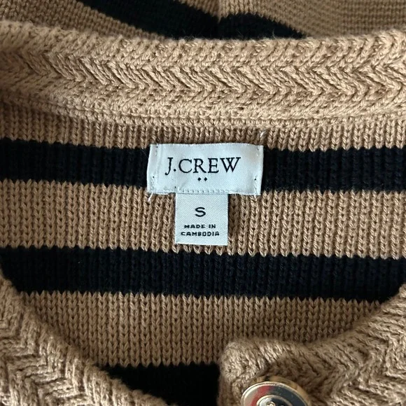 J.Crew Striped Cotton Lady Jacket Cardigan Sweater Camel Black Size Small - Picture 3 of 5